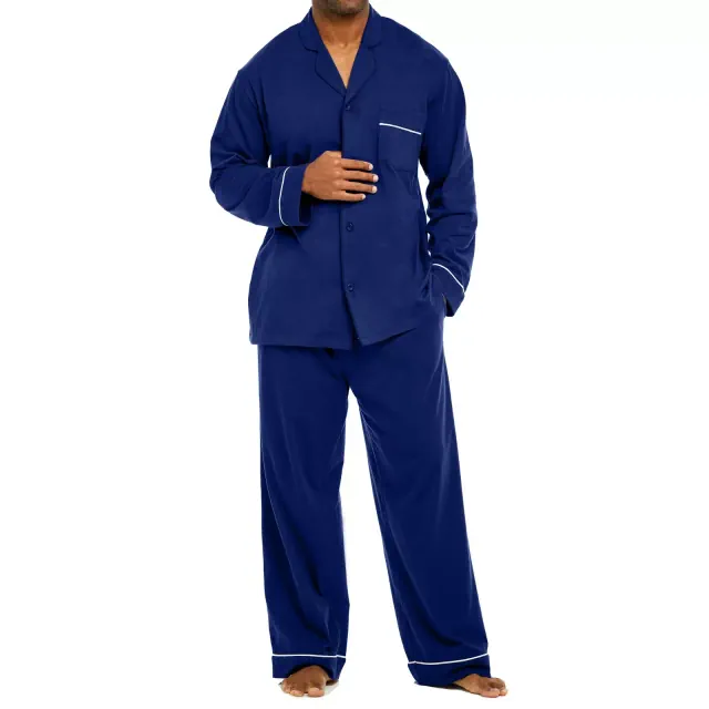 ADR Mens Classic Knit Pajamas Set Midnight Blue Medium