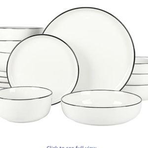 Gibson Home Oslo 16 Piece Porcelain Dinnerware Set,White w/Black Rim Rim, Service for 4 (16pcs)