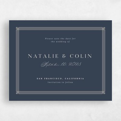 Grayed Navy, Blue Wedding Save the Date - Sarnai Landscape