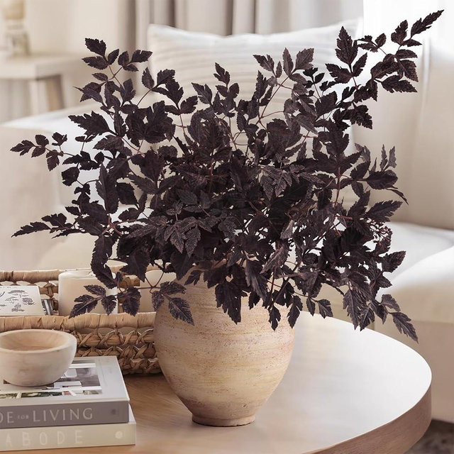Fall Decorations for Home - Set of 6 32" Artificial Plum Purple Cimicifuga Ramosa Leaves - Fall Floral Stems for Vase Decor - Autumn Harvest Thanksgiving Halloween Decoration for Indoor Wedding Room