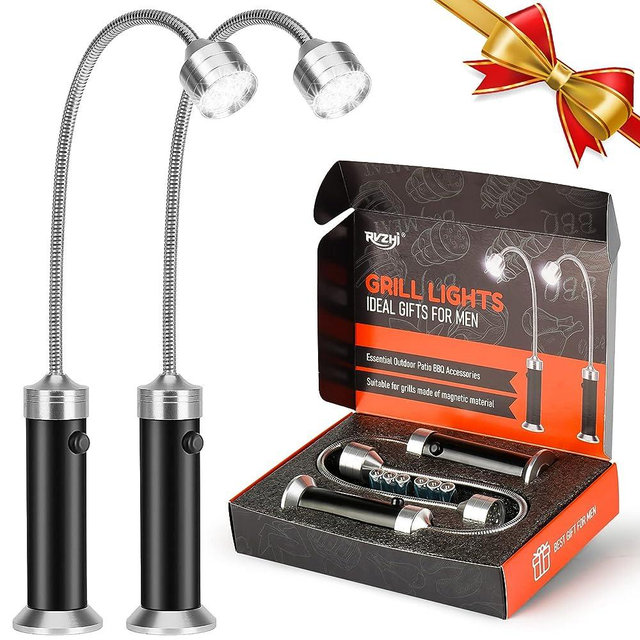 Grill Light BBQ Grilling Accessories: Unique Christmas Gifts for Men Dads Husbands Grandpas, Cool Gadgets Tools GrillIing Barbecue Supplies Stocking Stuffers, Bright Magnetic LED BBQ Lights, 2 Pack