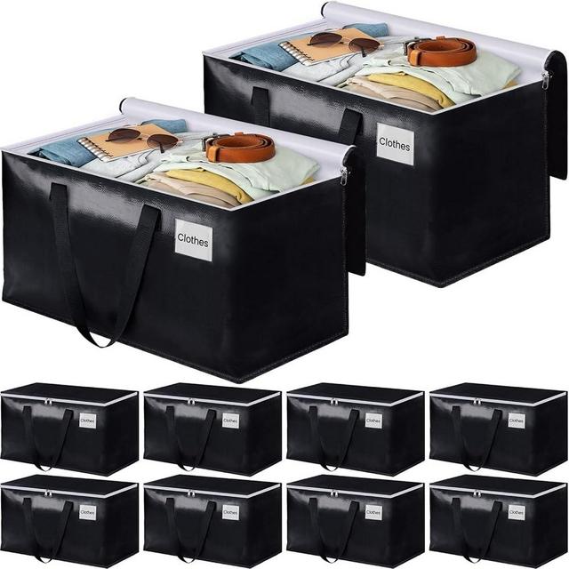 BlissTotes Moving Bags, Heavy Duty Moving Boxes with Zippers Top and Sturdy Handles, Storage Bags for Space Saving and Packing, Collapsible Moving Supplies, Storage Totes (93L, 10-Pack, Black)