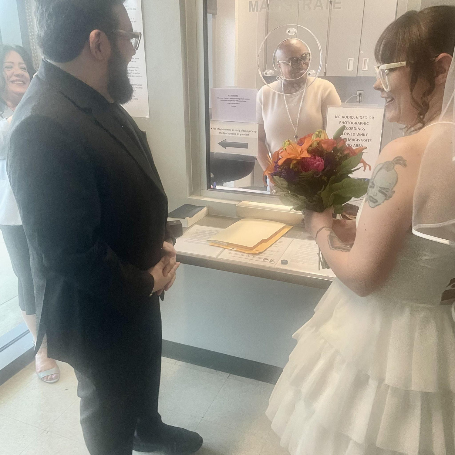 The magistrate who married us in the vestibule of the Iredell County Detention Center