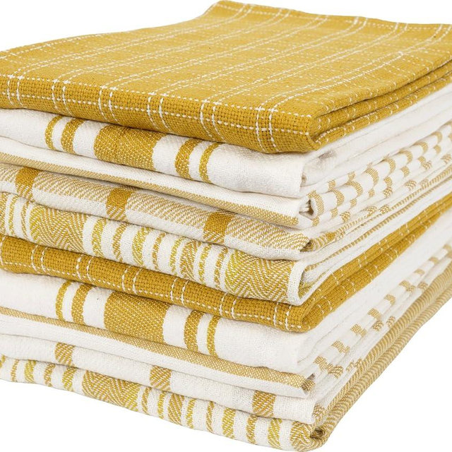 KAF Home Assorted Flat Kitchen Towels - Set of 10, 18 x 28 Inch (Honey)