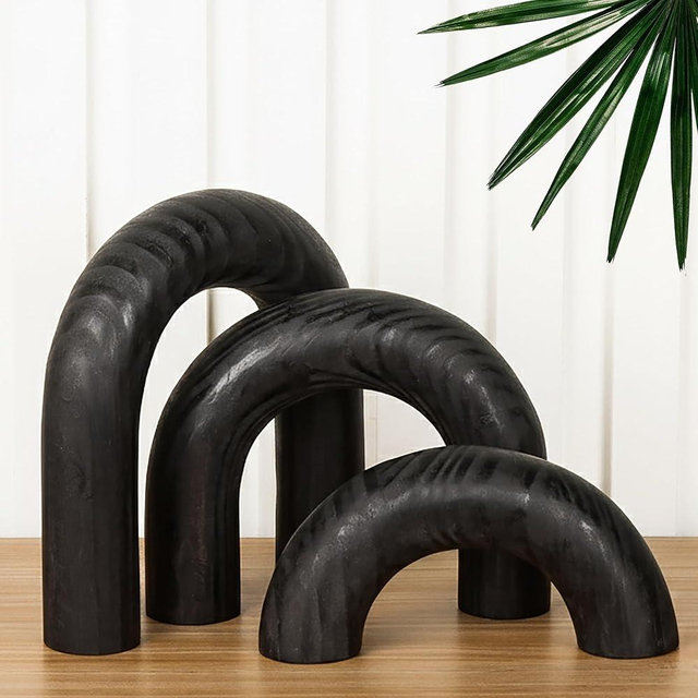 ANONYO 3Pcs Wooden Arches Decorative Object for Coffee Table Boho Shelf Decor Arch Design for japandi Home Aesthetic Shelf Neutral Home Accents (Black Stain)