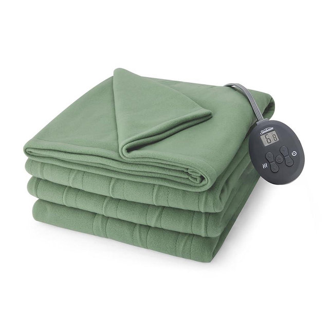 Sunbeam Royal Ultra Fleece Heated Electric Blanket Twin Size, 84" x 62", 12 Heat Settings, 12-Hour Selectable Auto Shut-Off, Fast Heating, Machine Washable, Warm and Cozy, Matcha