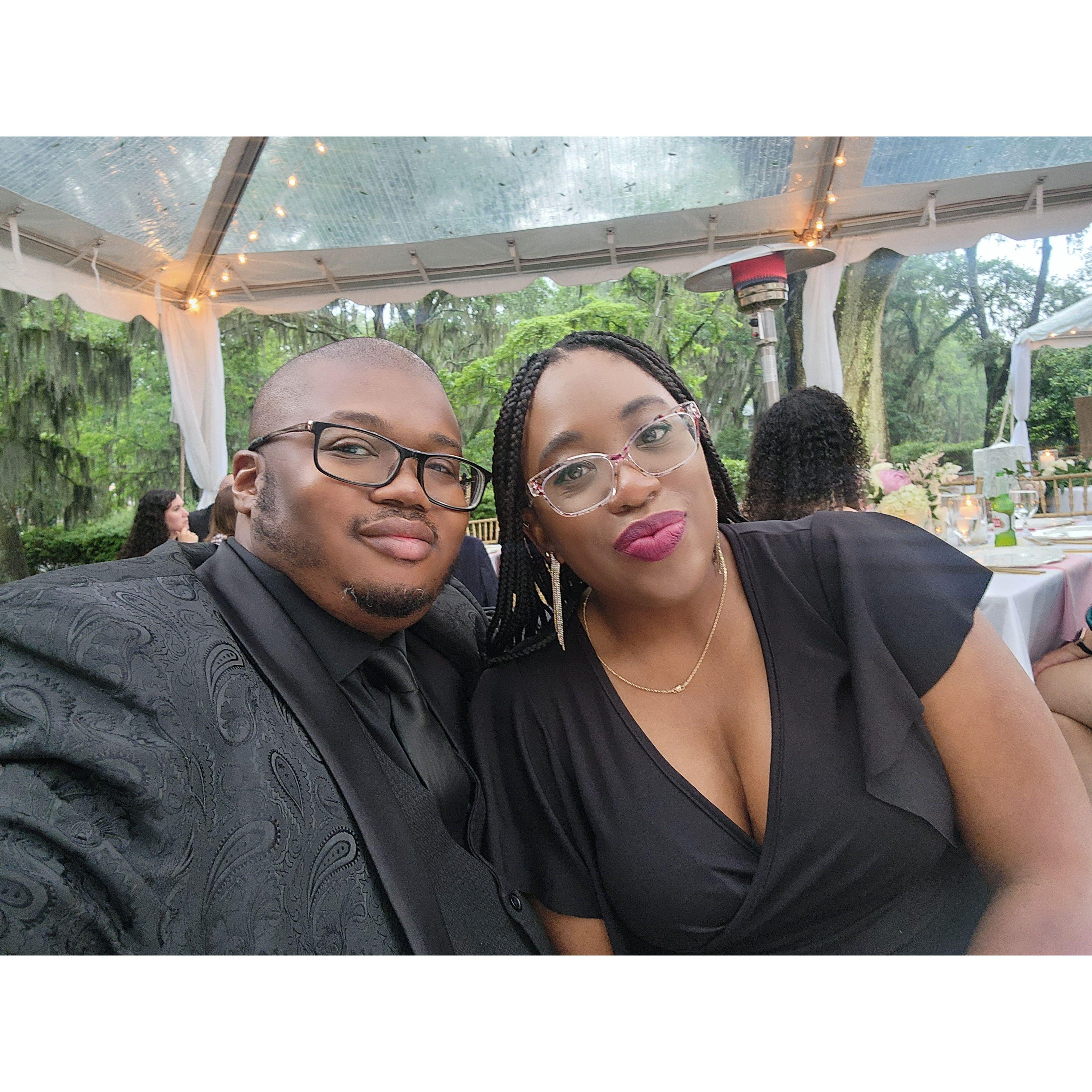 The Bride and Groom celebrate a friend's wedding in Charleston