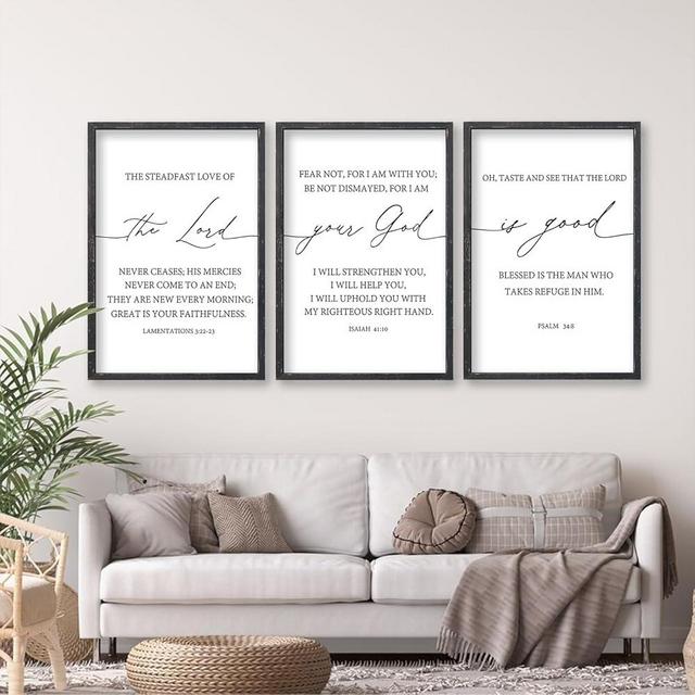 The Lord Your God Is Good Bible Verses Wall Art Decor Set of 3 11"x16" Bedroom Above Bed Inspirational Christian Scripture Wood Framed Sign Rustic Home Living Room Office Wall Hang (Black)
