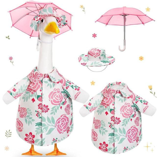 Soulchen Porch Goose Outfit with Umbrella for Lawn Porch Goose Costume Pink Flower Skirt for Spring Summer Outdoor Patio Yard Lawn Decoration (Pink Floral, 23inch)