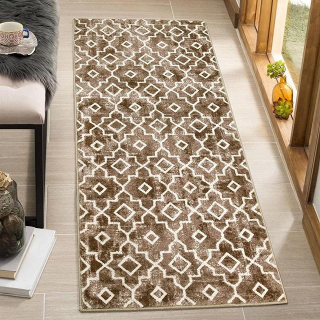 Wonnitar Moroccan Washable Area Rug - 2x4.3 Brown Kitchen Rug Non-Slip Bathroom Rug Runner Distressed Modern Geometric Trellis Throw Mat Floor Carpet for Bedroom Laundry Entrance