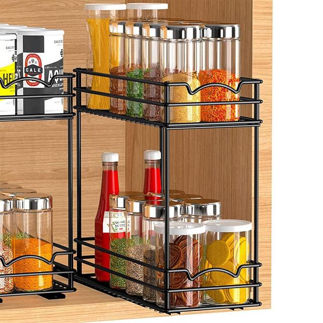 AIR BLOW Pull Out Spice Rack Organizer for Cabinet, 5 inch Wide Spice Cabinet Organizer - Double Layer, Easy to Install Pull Out Cabinet Spice Rack, Slide Out spice rack