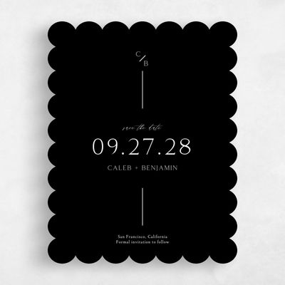 Black Scalloped Wedding Save the Date - Merick Portrait