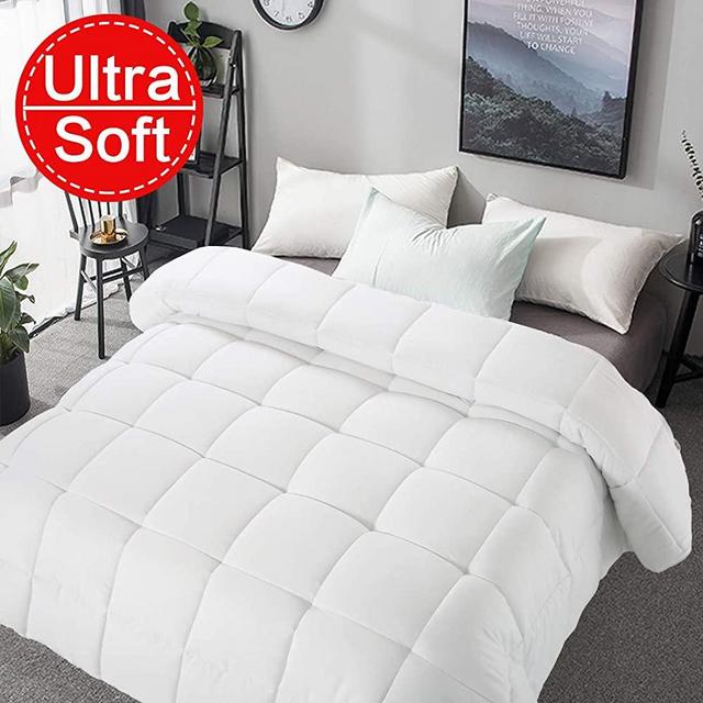 Soft King Size Comforter All Seasons 2000 Series Lightweight Quilted Down Alternative Breathable White Comforter Duvet Insert With 8 Corner Tabs Breathable Cooling 3D Filling (White, King (90"x102"))