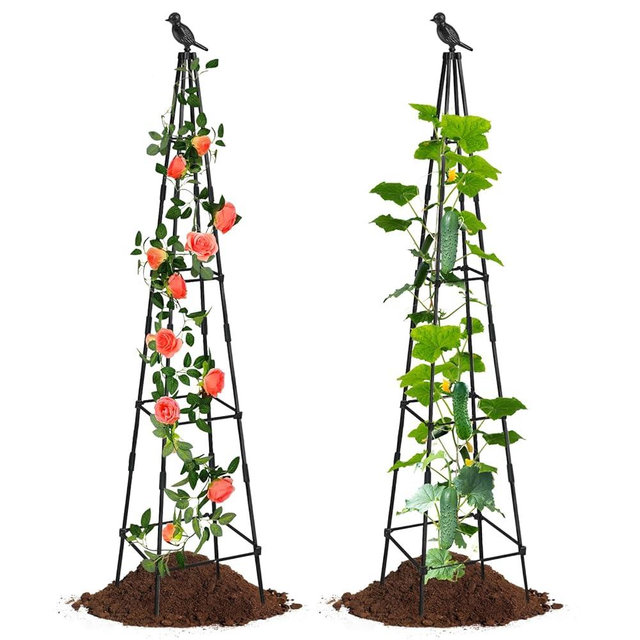 MQHUAYU 2 Pcs Garden Obelisk Trellis for Climbing Plants Outdoors, 65 Inch Rustproof Plant Stand Climbing Support with Adjustable Heights for Indoor Potted Plants, Vines, Flowers Stands, Vegetables