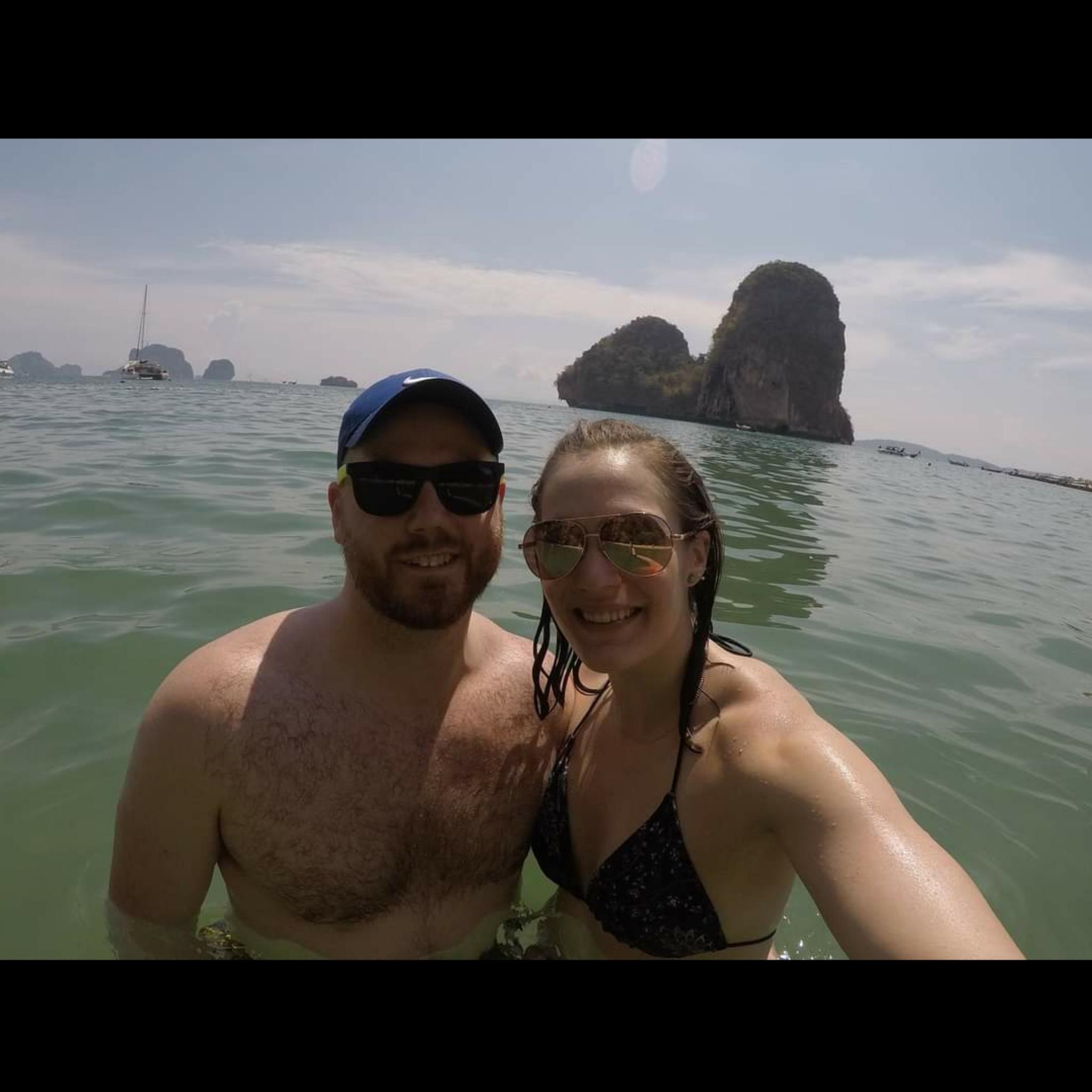 Cooling off in the ocean after a strenuous and sweaty climb