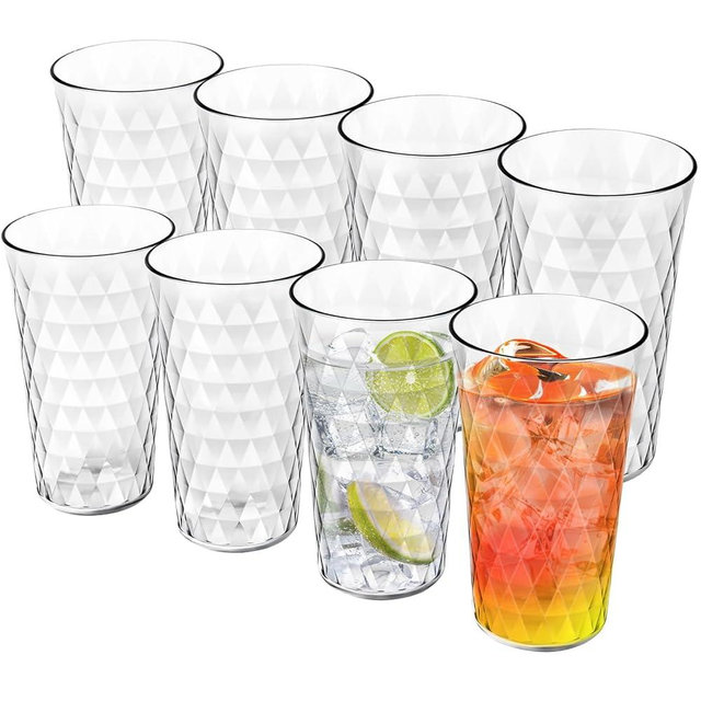 Freshmage 8 Pack 20 oz Unbreakable Tumblers, Crystal Clear Plastic Cups - BPA Free, Dishwasher & Microwave Safe, Stackable Drinking Glasses for Home, Outdoor, Camping, Picnic, Pool