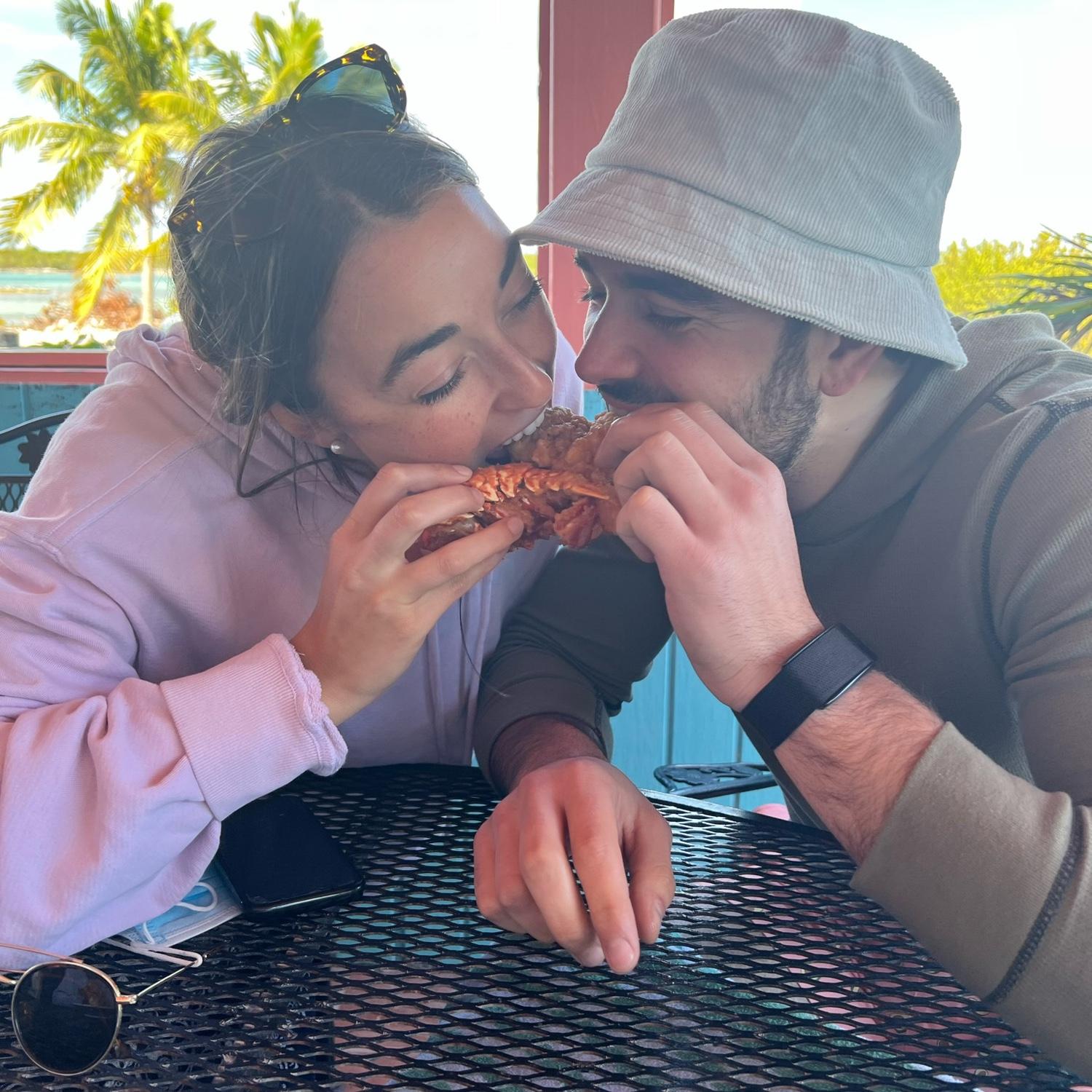 Eating lobster in bahamas