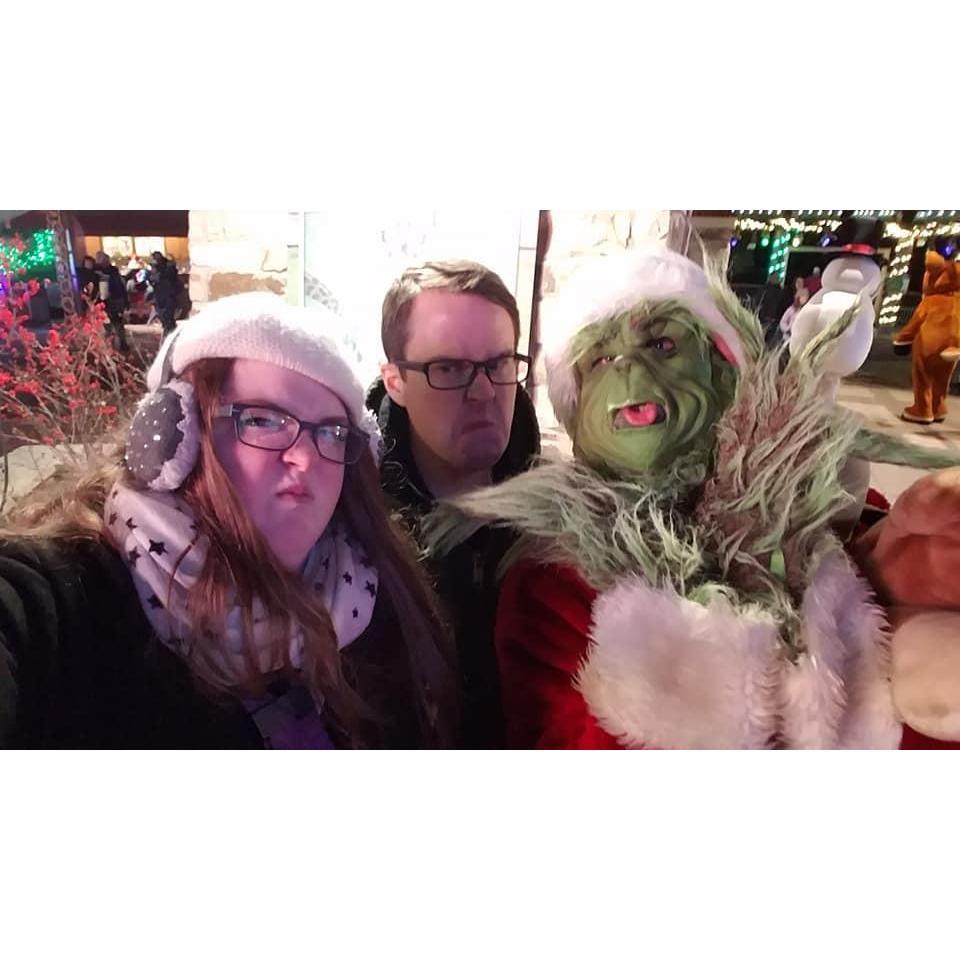 John's favorite part of the lights at the zoo--meeting the Grinch.