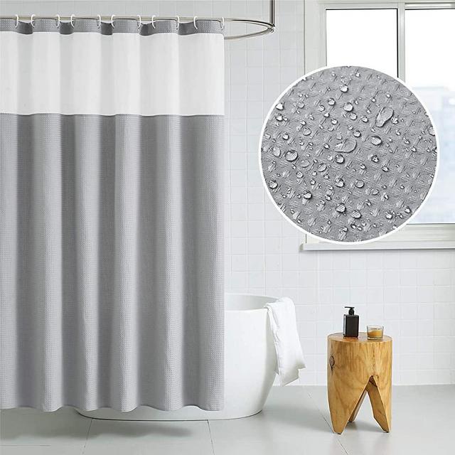 Bedsure Fabric Shower Curtain Light Grey Waffle Weave Shower Curtain for Bathroom Waterproof Bathroom Curtain with 12 Hooks Machine Washable 72x72 Inch