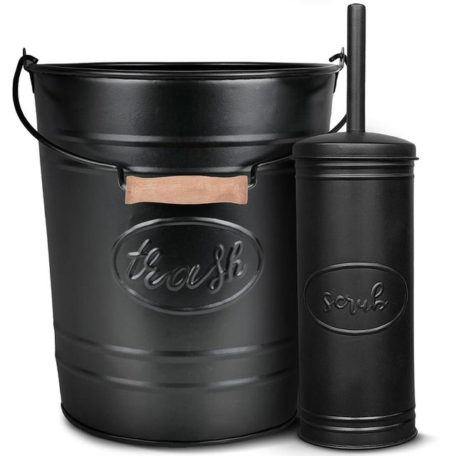 Autumn Alley Farmhouse Bathroom Trash Can and Toilet Brush Set - Rustic Bathroom Accessories for Charming Bathroom Décor, Black