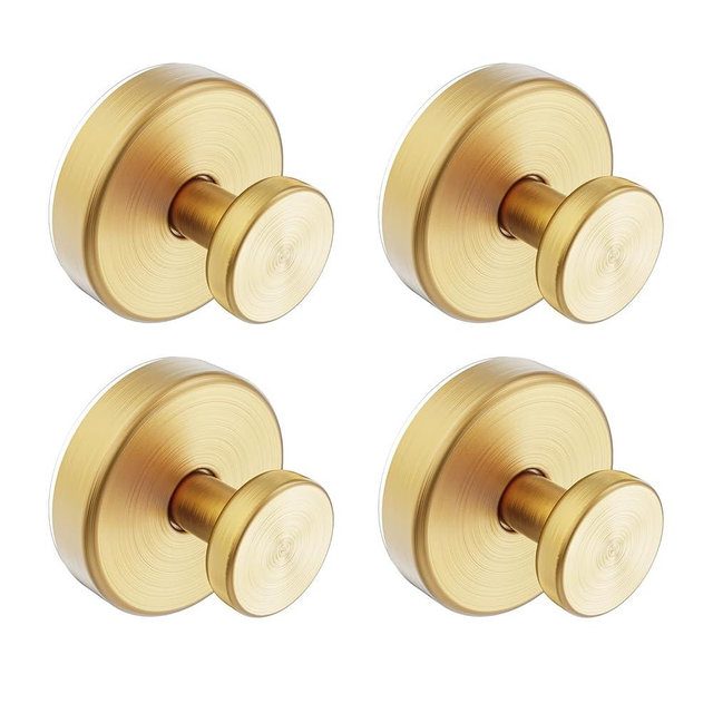 Bntuk Suction Cup Hooks for Shower, Removable Towel Hooks for Bathroom Window Glass Door Wall, Bath Robe Looafh Hook for Hanging - 4 Pack, Gold