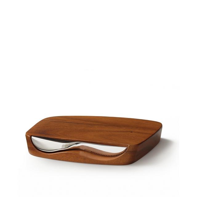 Nambe - Barware Collection - Blend Bar Board with Knife - Measures at 9" x 7.25" x 1" - Made with Acacia Wood and Stainless Steel - Designed by Neil Cohen