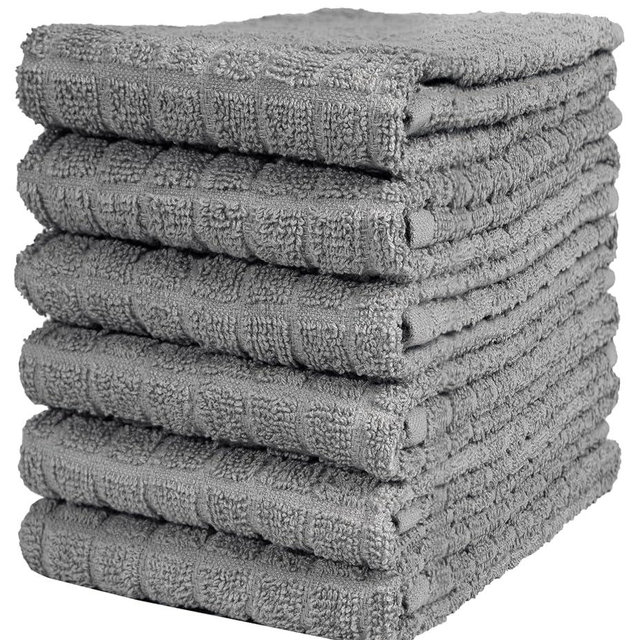 Premium Kitchen Towels (16”x 28”, 6 Pack) | Cotton Kitchen Hand Towels | Dish Towels | Kitchen Towels | Highly Absorbent Tea Towels Set | Grey