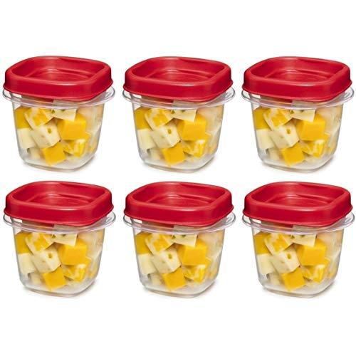 Rubbermaid kkk 781147333731 Easy Find Lid Square 1/2-Cup Food Storage Container, 6 Pack, Cups, Clear with Red