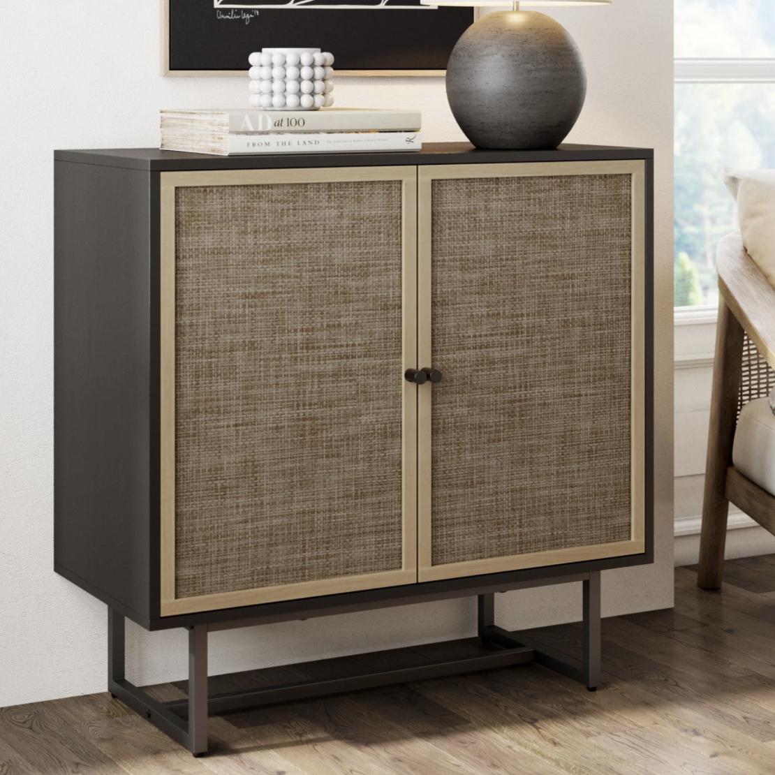 Wood & Rattan 2-Door Storage Cabinet | Kova