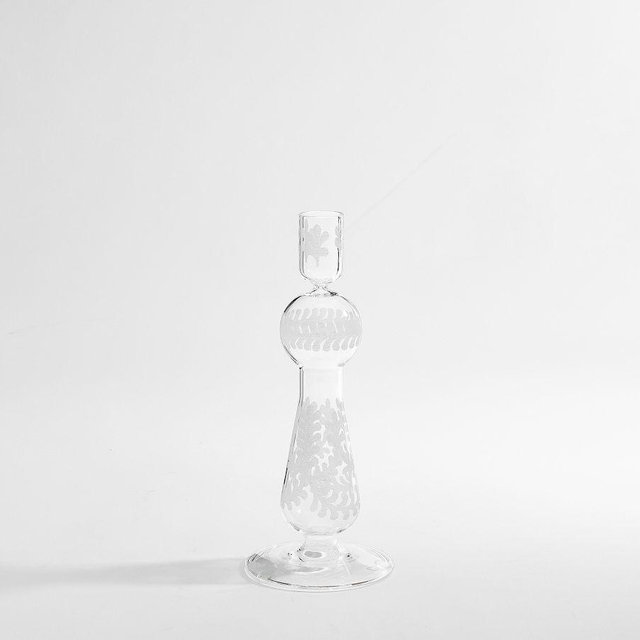 Etched Glass Taper Candle Holder, Medium