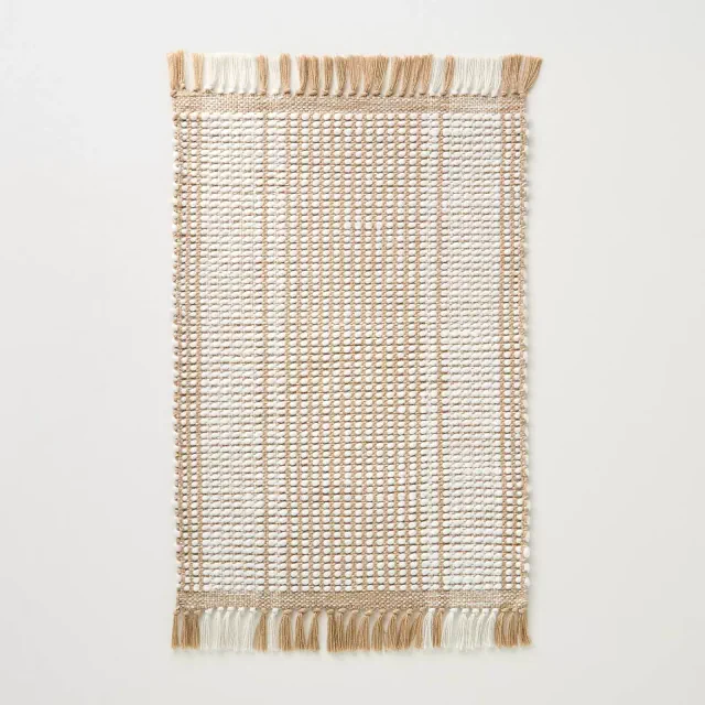 2'x3' Wide Border Stripe Handmade Woven Accent Rug Tan/Cream - Hearth & Hand™ with Magnolia
