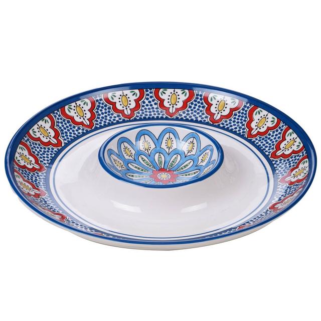 13.8" Earthenware Tangier Chip & Dip Platter Blue - Certified International