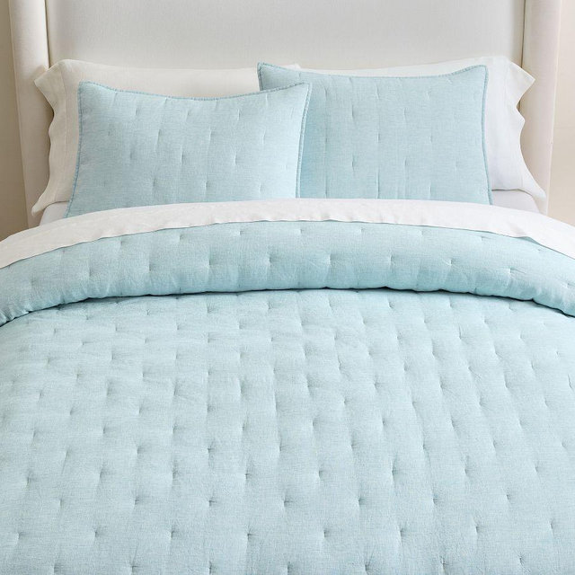 Belgian Flax Linen Tufted Quilt, Sea Breeze, King/Cal. King