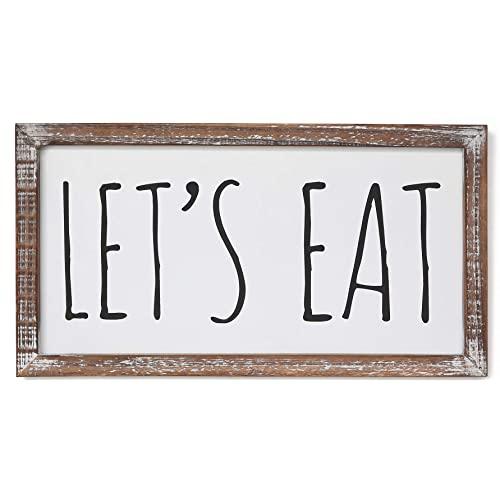 SANY DAYO HOME Let's Eat Signs 16 x 8 inches Rustic Real Wood Frame Wall Art Farmhouse Decor for Kitchen, Dining Room, Breakfast Nook