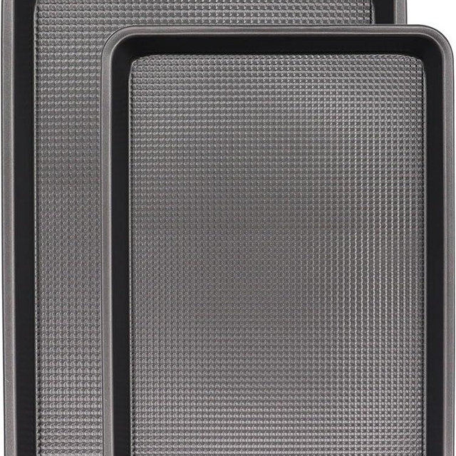 JOHO BAKING Cookie Sheets for Baking Nonstick,Baking Sheet Pan Set,Quarter/Jelly Roll Pans with Diamond Textured,0.8mm Thicker Heavy Duty Cooking Trays for Oven,2-Pack,13/15 Inch, Dark Grey