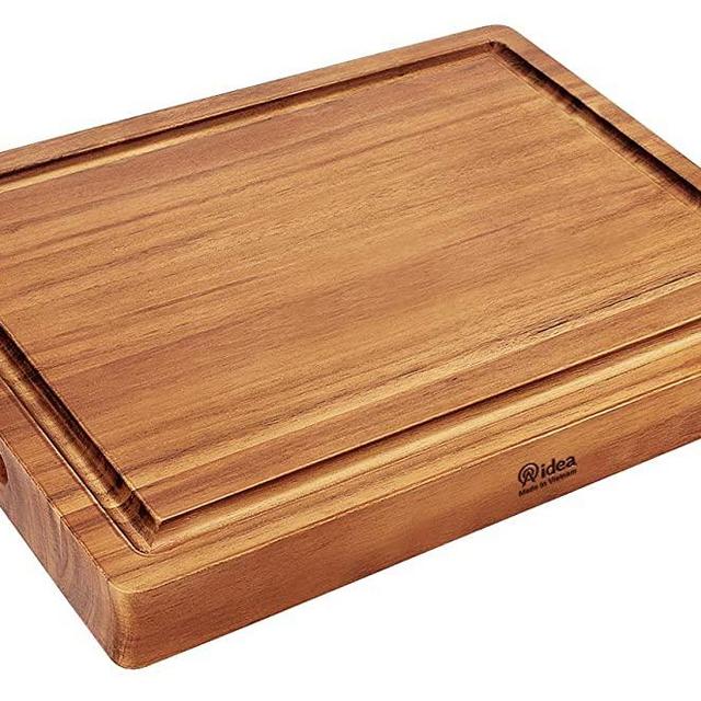 AIDEA Wood Cutting Board, Thick Cutting Board Serving Cheese Board Large Butcher Block (16''x12''x1.5'') With Juice Groove for Kitchen/Party/Gift