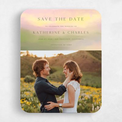 Green Rounded Wedding Save the Date - Highland Photo