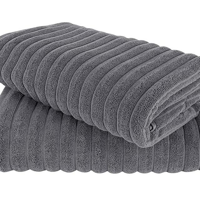 Classic Turkish Towels Premium Cotton Ribbed Bath Sheet - Luxury Turkish Cotton Extra Large 2-Piece Soft Absorbent Bath Sheet Set, 40x65 inches (Grey)