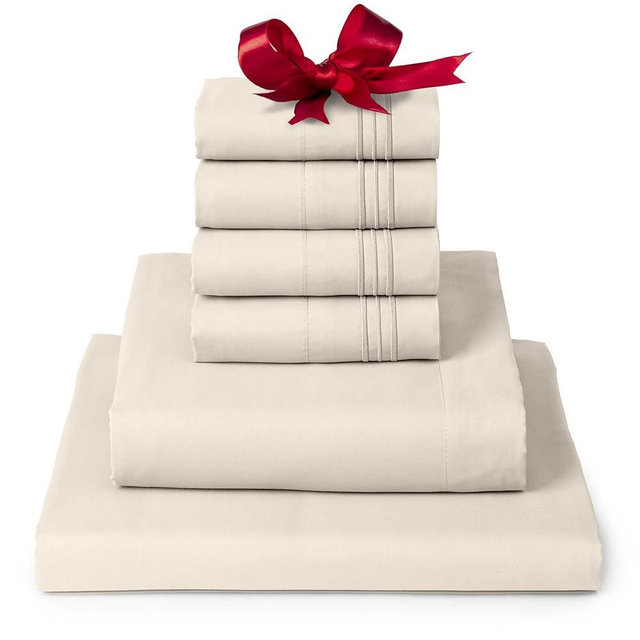 Mellanni Full Sheet Set - 6-Piece Iconic Collection Bedding, (Including 4 Pillowcases), 16-Inch Deep Pocket, Easy Care, Extra Soft, Cooling Sheets, Brushed Microfiber - Golden Ivory