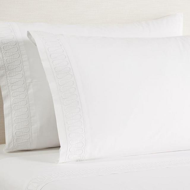 Monique Lhuillier Margaux Embroidered Organic Sheet Set, Cal. King, White