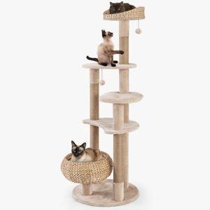 Tucker Murphy Pet™ 65" Cattail Cat Tower With Jute Scratching Posts Perch Basket Bed Dangling Balls