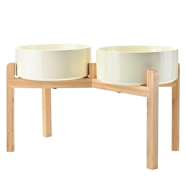 SpunkyJunky Ceramic & Bamboo Non-Slip Elevated Dog Bowls, 2 count