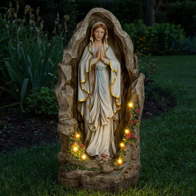 Grace4Joy Our Lady of Lourdes Statue - 24 Inches Solar Virgin Mary Statue with Lights Outdoor Catholic Garden Decor, Our Lady of Lourdes Grotto Sculpture for Home Yard Lawn Hallway Decor