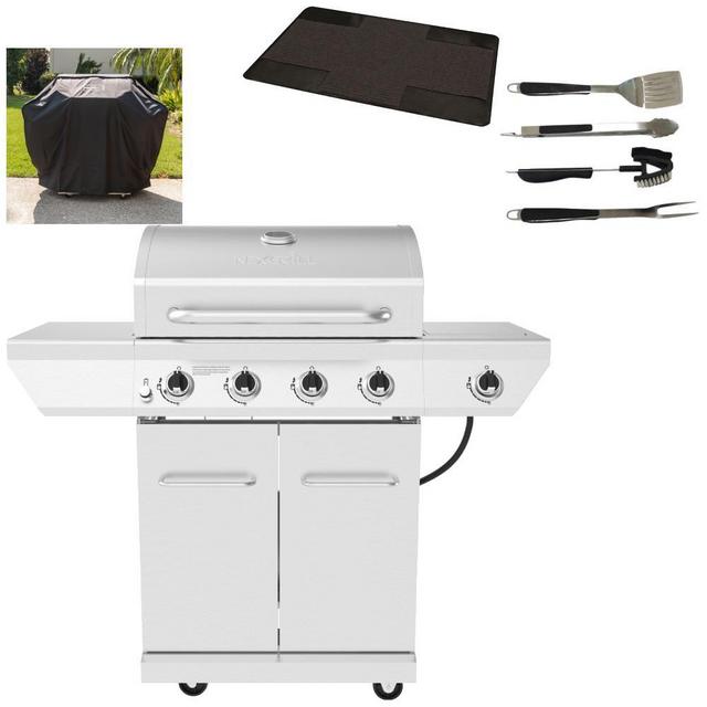 4 Burner Propane Gas Grill in Stainless Steel with Side Burner Package
