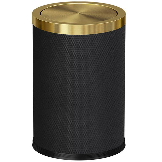 LEASYLIFE 9L/2.3GAL Small Trash Can with Swing Lid,Fancy Gold Waste Paper Baskets for Bathrooms,Black and Gold Trash Can for Bathroom,Bedroom, Powder Room,Office,Laundry Room (9L-Black)