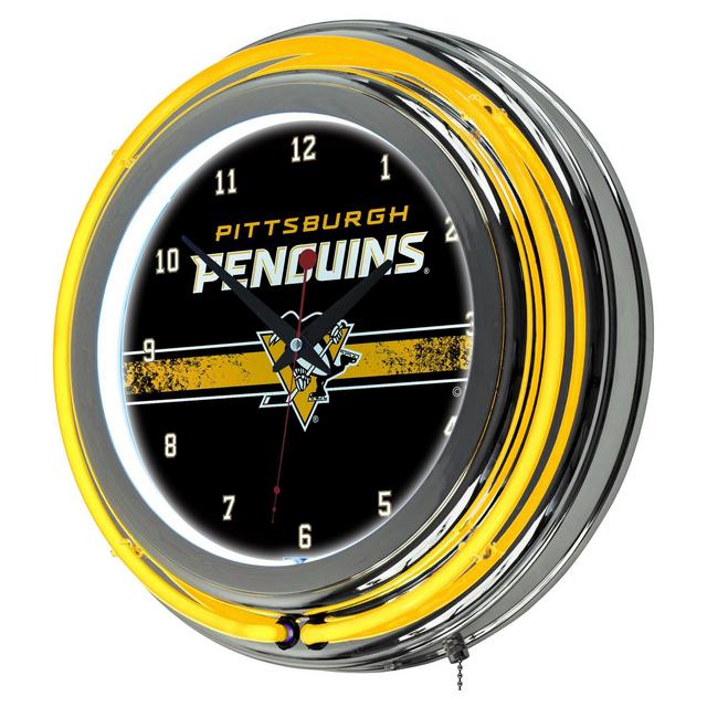 NHL Pittsburgh Penguins Chrome Double Rung Neon Clock