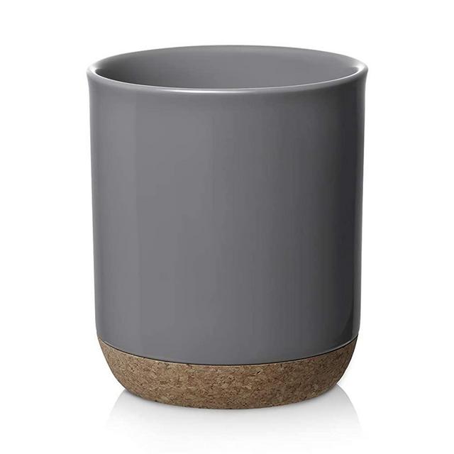 DOWAN Kitchen Utensil Holder, 7.2″Large Utensil Crock, Table-Protection Cork Mat, Heavy and Stable Ceramic, No Wobbling, Easy to Clean, Grey