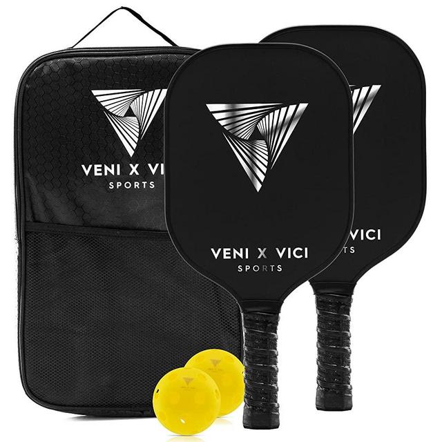 VXV Pickleball Paddle Set - USAPA Approved Pickleball Paddles - 2 Carbon Fiber Surface Rackets, Honeycomb Core, 4 Outdoor Balls, with Lightweight Portable Pickle Ball Racquets Bag - Raquette Set of 2