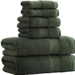 27x55 Bath Towels Set 100 Percent Cotton 650GSM Luxury Super Soft Absorbent Bathroom Towels (Olive Green, Pack of 6)