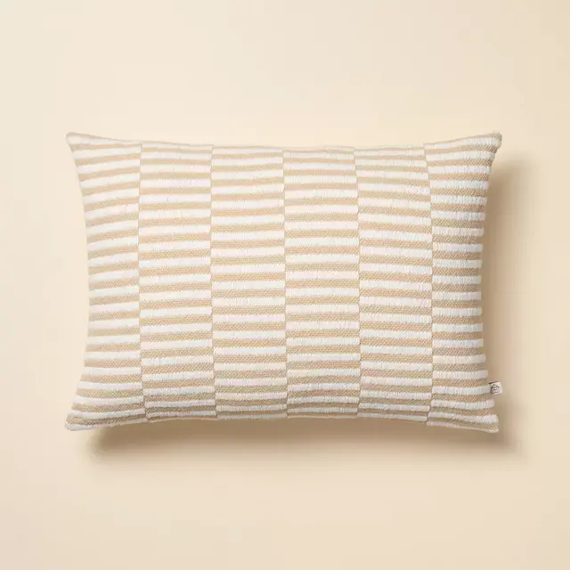 14"x20" Broken Stripe Lumbar Throw Pillow Tan/Cream - Hearth & Hand™ with Magnolia